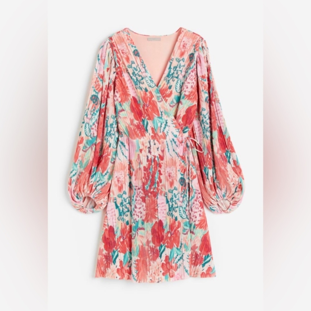 Floral Wrap Dress with Balloon Sleeves